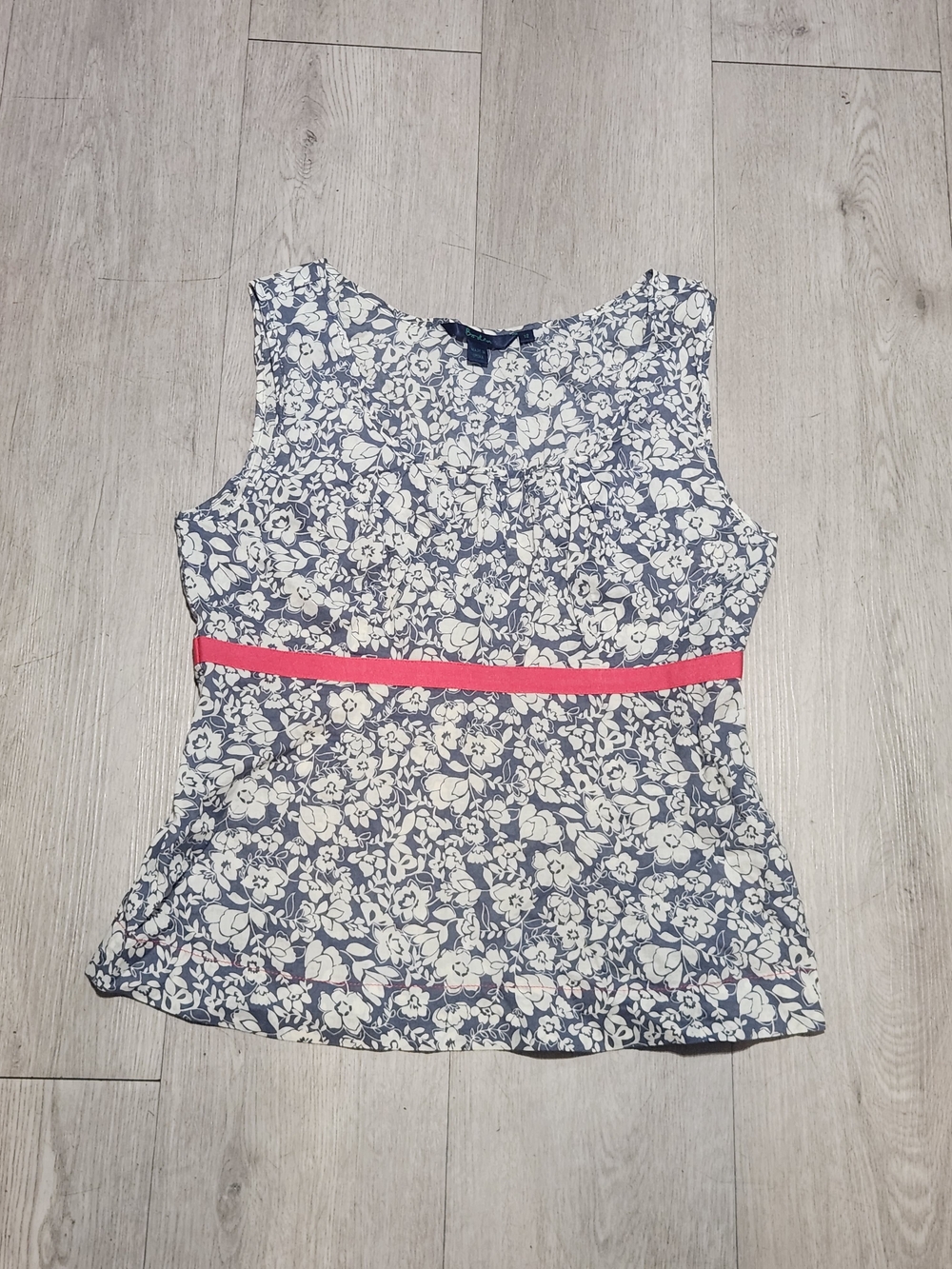 Boden Floral Empire Waist Top Pink Ribbon 10